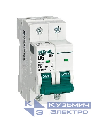 Выключатель автоматический модульный 2п D 6А 6кА ВА-103M без теплозащиты DEKraft 12545DEK