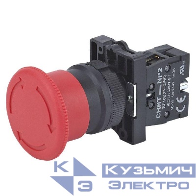 Кнопка управления "Грибок" NP2-ES442 d30мм 1НЗ IP40 с фиксацией без подсветки красн. (R) CHINT 573897