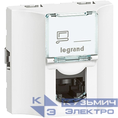 Розетка компьютерная проходная СП 2мод. Mosaic RJ45 кат.6A STP бел. Leg 078628