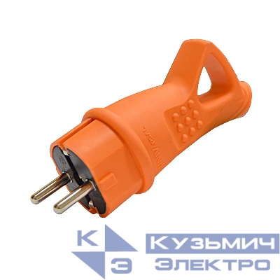Вилка электрическая 1ф 16А 250В IP44 с заземл. с ушком каучук оранж. (еврослот) UNIVersal 3030