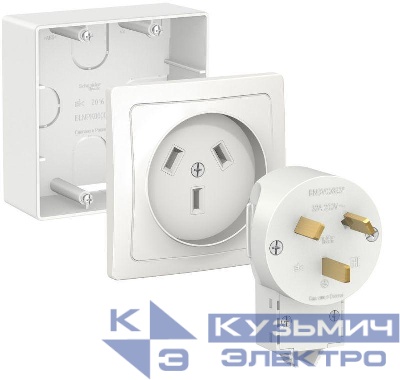 Комплект силовой ОП Blanca 32А 250В (подъемная коробка + розетка + вилка) бел. SE BLNSK003231