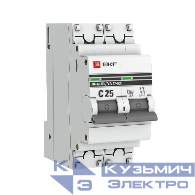 Выключатель автоматический модульный 2п C 25А 4.5кА ВА 47-63 PROxima EKF mcb4763-2-25C-pro
