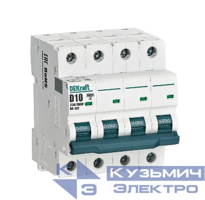 Выключатель автоматический модульный 4п D 10А 10кА ВА-105 DEKraft 13236DEK
