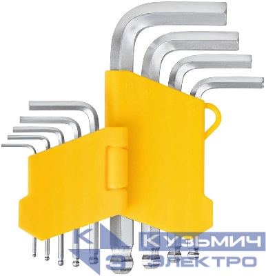 Ключ шестигранный 1.5-10мм с шаровым наконечником в пластик. держателе CrV сталь (уп.9шт) FIT 64191