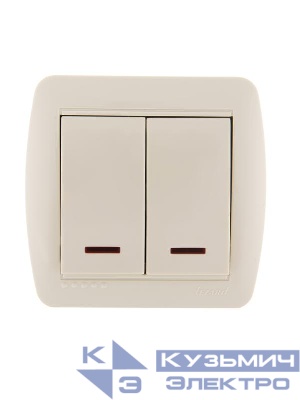 Выключатель 2-кл. ОП Demet 10А IP20 с подсветкой крем. LEZARD 711-0300-112