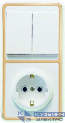 Блок БКВР-032 Бэлла (2-кл. выкл. + розетка с заземл.) зол. Кунцево 5832