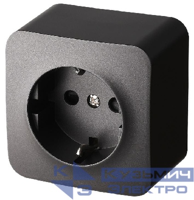 Розетка 1-м ОП 16А IP20 с заземл. защ. шторки антрацит Jasmart FS5501B
