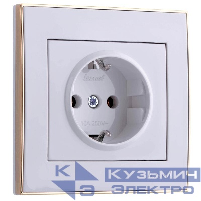 Розетка 1-м СП Rain с заземл. керамика с зол. боковой вставкой бел. LEZARD 703-0226-122