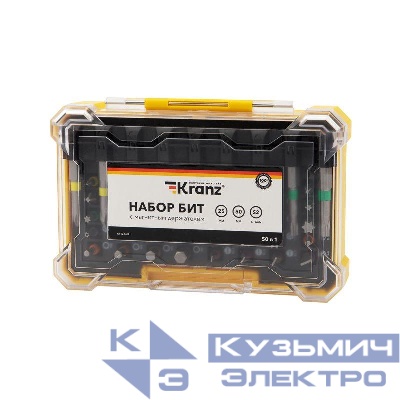 Набор бит с магнитным держателем 25-50мм 49шт пластик. коробка Kranz KR-92-0462