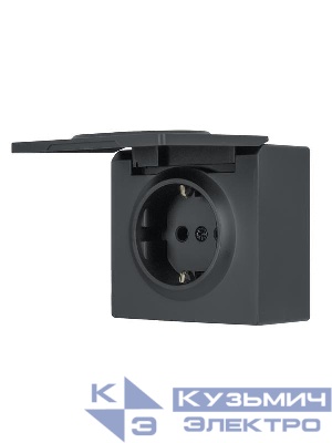 Розетка 1-м ОП LETO с заземл. с крышкой LETO ПБТ графит LEZARD 752-3400-123B