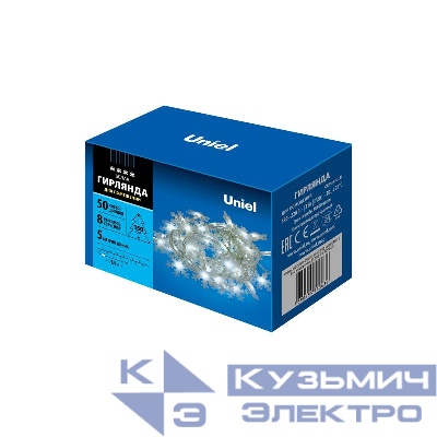 Гирлянда LED "Снежинки-2" ULD-S0500-050/DTA WHITE IP20 SNOWFLAKES-2 5м 50 диодов бел. свет провод прозр. Uniel UL-00007196