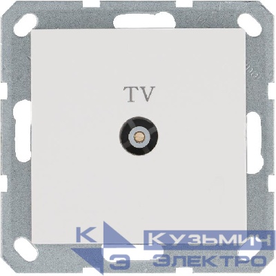 Розетка телевизионная проходная TV Ф9.5мм механизм бел. глянцевый Jasmart G6002W