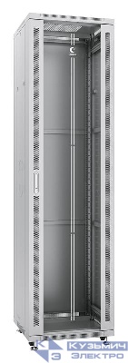 Шкаф монтажный телекоммуникационный напольный SH-05C-47U60/80 19дюйм для распред. и серверн. оборудования 47U 600х800х2277мм передн. стеклян. и задн. сплошн. метал. двери ручка с замком сер. (RAL 7035) Cabeus 7863c