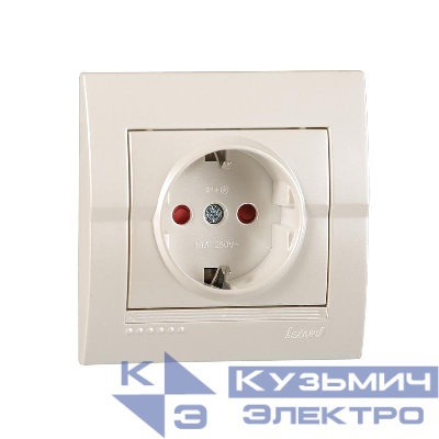 Розетка 1-м СП Deriy 16А IP20 защ. шторки бакелит жемчуж./бел. метал. LEZARD 702-3030-124B
