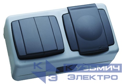 Выключатель 2-кл. + розетка IP44 с крышкой Makel 37064203