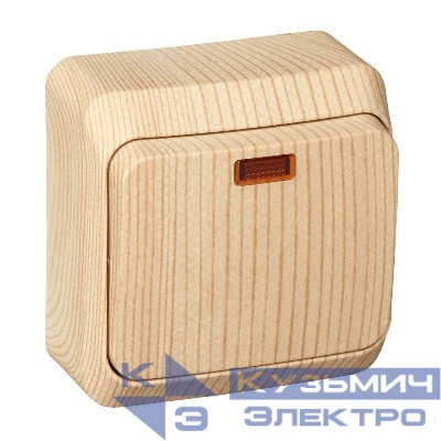 Выключатель 1-кл. ОП Этюд Дача 10А IP20 с подсветкой сосна SE BA10-005D