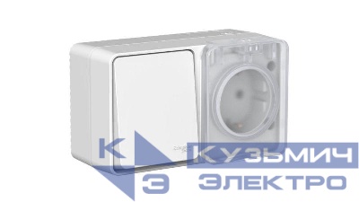 Блок ОП AtlasDesign PROFI IP54 (розетка 1-м 16А заземл. защ. шторки + 1-кл. выключатель 10А) сер. SE ATN543070