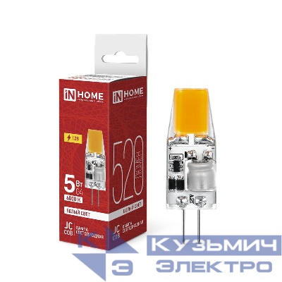 Лампа светодиодная LED-JC-COB 5Вт 12В G4 4000К 520лм IN HOME 4690612060262
