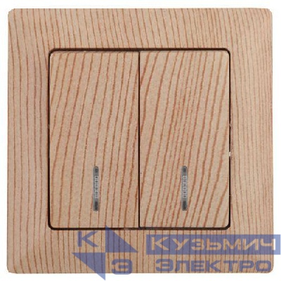 Выключатель 2-кл. СП Solo 4-105-11 10А IP20 250В с подсветкой сосна Intro Б0053600