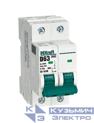 Выключатель автоматический модульный 2п D 63А 6кА ВА-103M без теплозащиты DEKraft 12553DEK