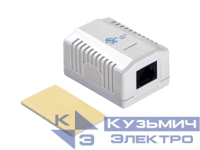 Розетка компьютерная внешняя на плате 1xRJ45, неэкран, cat.5e, 110/Krone тип (Dual IDC) белая, NETKO Expert CKC