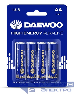 Элемент питания алкалиновый AA/LR6 1.5В High Energy Alkaline 2021 BL-4 (уп.4шт) DAEWOO 5030329