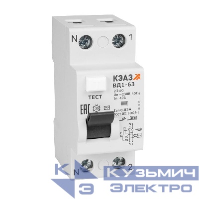 Выключатель дифференциального тока (УЗО) 2п 80А 300мА тип AC ВД1-63 2480 УХЛ4 КЭАЗ 221923