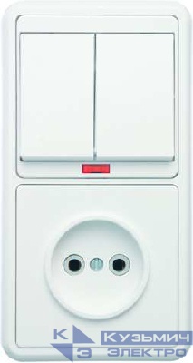 Блок БКВР-213 Бэлла (2-кл. выкл. с инд. + розетка) бел. Кунцево 5829