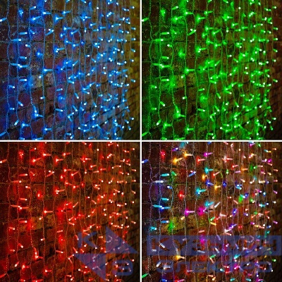 Гирлянда светодиодная "Светодиодный Дождь" 2х1.5м 300LED мультиколор RGB 30Вт 230В IP65 провод прозр. (свечение с динамикой при приобретении контроллера) Neon-Night 245-309