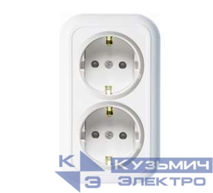 Розетка 2-м ОП Валентина РС16-327 защ. шторки с заземл. + изолир. пласт. бел. Кунцево 6217