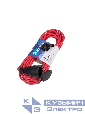 Удлинитель-шнур 1х10м 16А IP44 220В 3.5кВт ПВС 2х1.5 УХ16 Россия КОСМОС YSHKsm10m-1g(16A)S