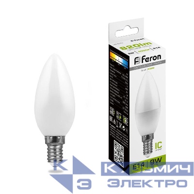 Лампа светодиодная LB-570 9Вт C37 свеча 4000К E14 230В FERON 25799