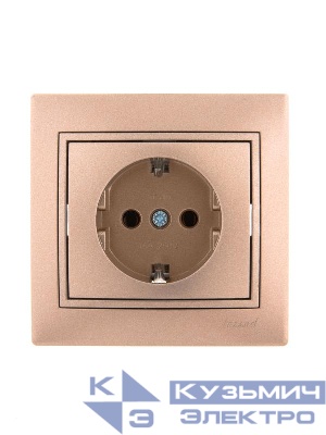 Розетка 1-м СП Mira 16А IP20 с заземл. со вставкой керамика свет. корич. перламутр. LEZARD 701-3131-122