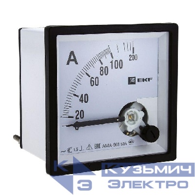 Амперметр аналоговый AM-A961 на панель 96х96 квадрат. вырез 200А трансф. подкл. EKF am-a961-200/ama-961-200