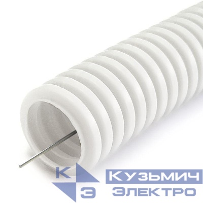 Труба гофрированная ПЛЛ тяжелая d16мм с протяжкой безгалогенная (HF) негорючая (НГ) бел. (уп.100м) Промрукав PR02.0240