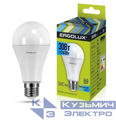Лампа светодиодная LED-A70-30W-E27-4K ЛОН 30Вт E27 4500К 180-240В Ergolux 14229