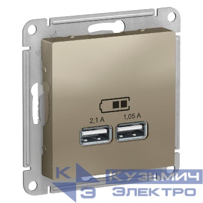 Розетка USB AtlasDesign тип A+A 5В 1х2.1А 2х1.05А механизм шампань SE ATN000533