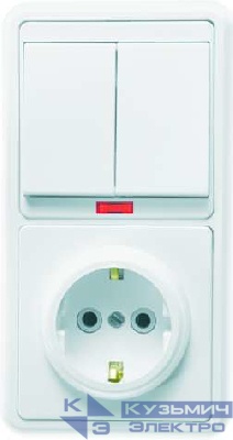 Блок БКВР-055 Бэлла (2-кл. выкл. с инд. + розетка с заземл.) бел. Кунцево 5833