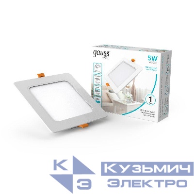 Светильник светодиодный Basic Downlight 5Вт 4000К IP20 400лм 170-260В 95х26 квадрат бел. GAUSS 9031420205