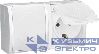 Розетка 2-м ОП Simon15 16А IP54 250В с заземл. с крышкой винт. клеммы бел. Simon 1594433-030