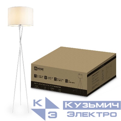 Светильник ТНО 04-Е27-NW 230В торшер напольн. под лампу беж. абажур/бел. тренога IN HOME 4690612059563
