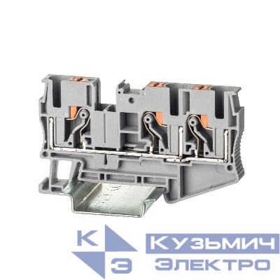 Клемма проходная зажим push-in 3 точки подключения 6кв.мм сер. DKC VPR-6-TWIN-GY