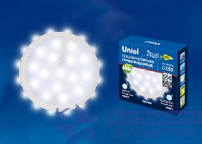 Лампа светодиодная LED-GX53-7W/4000K+4000K/GX53/PR PLB02WH 7Вт 4000К нейтр. бел. GX53 призма торц. подсветка (упак. картон) Uniel UL-00006498