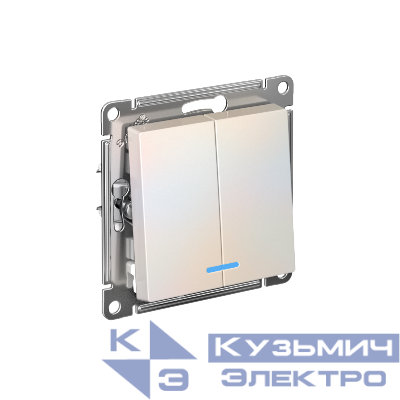 Выключатель 2-кл. AtlasDesign (сх. 5а) 10AX с подсветкой быстрозажим. клем. механизм жемчуж. SE ATN000453S