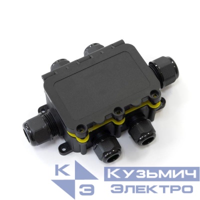 Коробка распределительная ОП 131х95х37 6-вводная IP68 ПА66 40А 450В d3.5-12мм с откидной крышкой черн. Промрукав PR08.13155