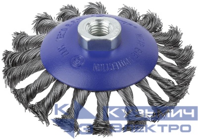 Щетка для УШМ М14 тип "Тарелка" крученая проволока 0.5мм 115мм блист. Profi Cutop 82-906