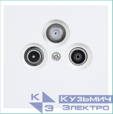 Розетка телевизионная проходная TV + FM + SAT 3-м СП FD Ф9.5мм с накладкой механизм бел. матов. soft touch Jasmart FD6207PWM