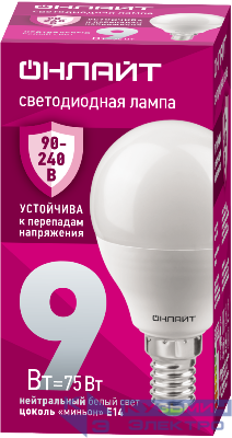 Лампа светодиодная 90 421 OLL-G45-9-230-4K-E14-FR 9Вт шар 4000К E14 90-240В PRO ОНЛАЙТ 90421