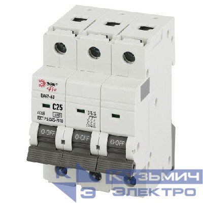 Выключатель автоматический 3п 25А C 6кА ВА47-63 PRO VA63-3P25C6 ЭРА Б0063170