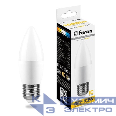 Лампа светодиодная LB-970 13Вт C37 свеча 2700К E27 230В FERON 38110